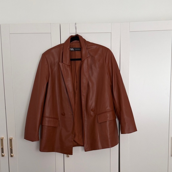 Zara Jackets & Blazers - Zara Rust Brown Faux Leather Blazer Jacket